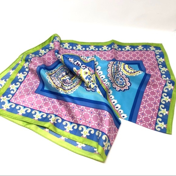 NWT Vera Bradley Silk Capri Blue Pink Silk Scarf - Picture 2 of 5